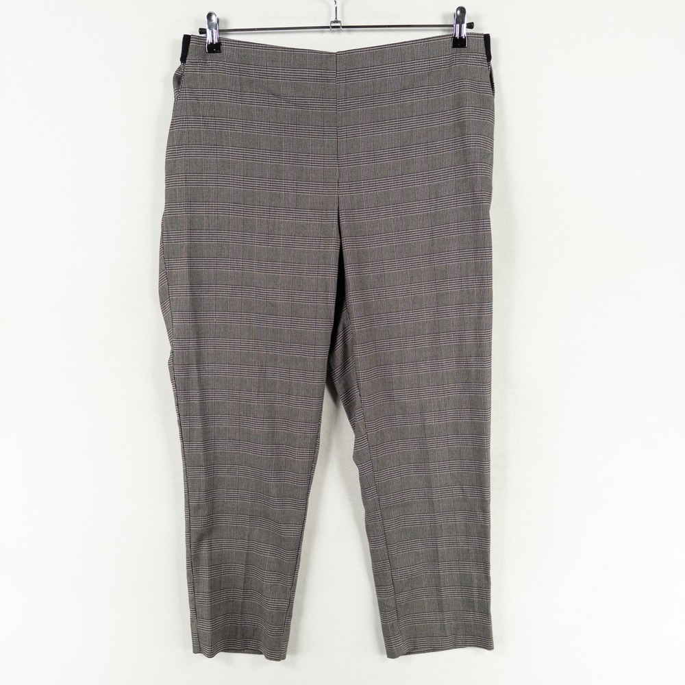 Ellos Pants Womens Sz 18 Gray Black Houndstooth Pull On Ankle Pockets Stretch